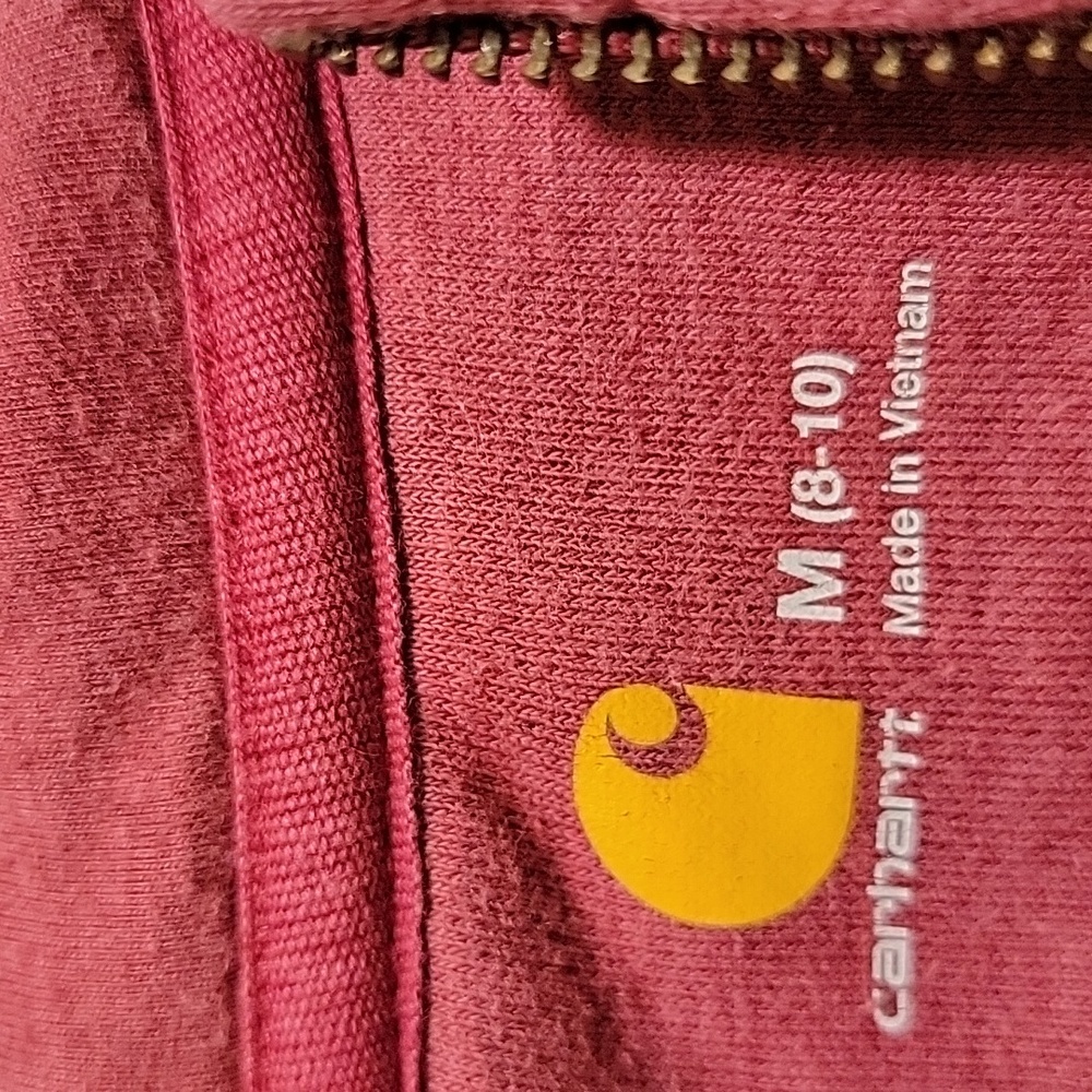Carhartt Full Zip Maroon Embroidered Hoodie Size M 8-10 - Picture 3 of 8